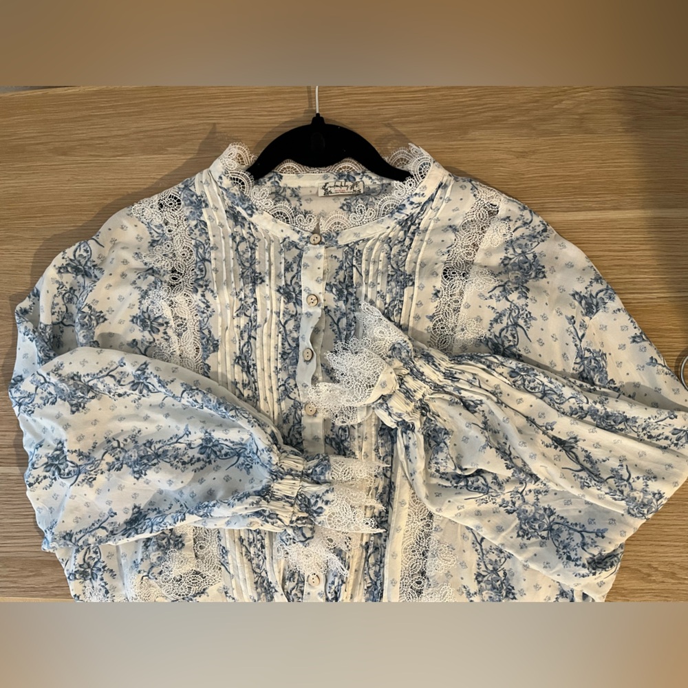 Free People Floral Lace Blouse Bodysuits with Blue Patterns